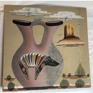 Vtg New Mexico 16” Navajo Sand Painting Wedding Vase Luck Signed Ben Matchers